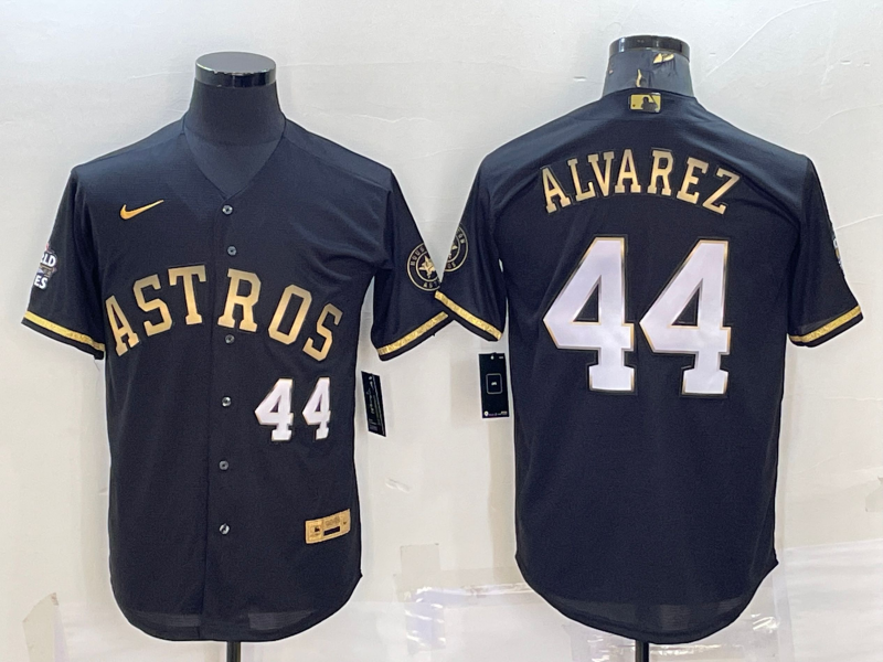 Men's Black Gold Houston Astros #44 Yordan Alvarez 2022 World Series Stitched Baseball Jersey